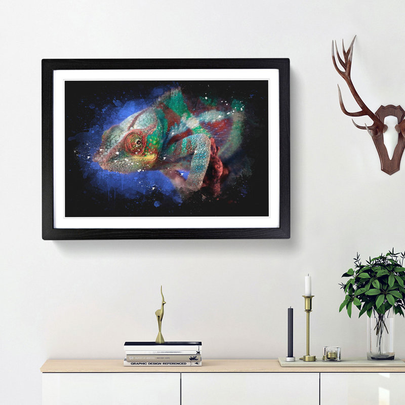 A Chameleon - Picture Frame Graphic Art Print, 62cm H x 87cm W x 2cm D, Black Framed