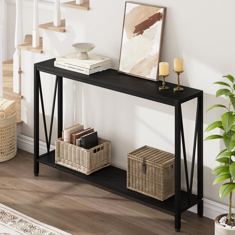 43" Console Table, 2-Tier Industrial Narrow Entryway Table , Long Sofa Table, Black