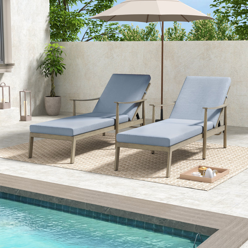 Raik Outdoor Metal Chaise Lounge Set , Cushion Included, Blue Cushion/Light Brown Frame