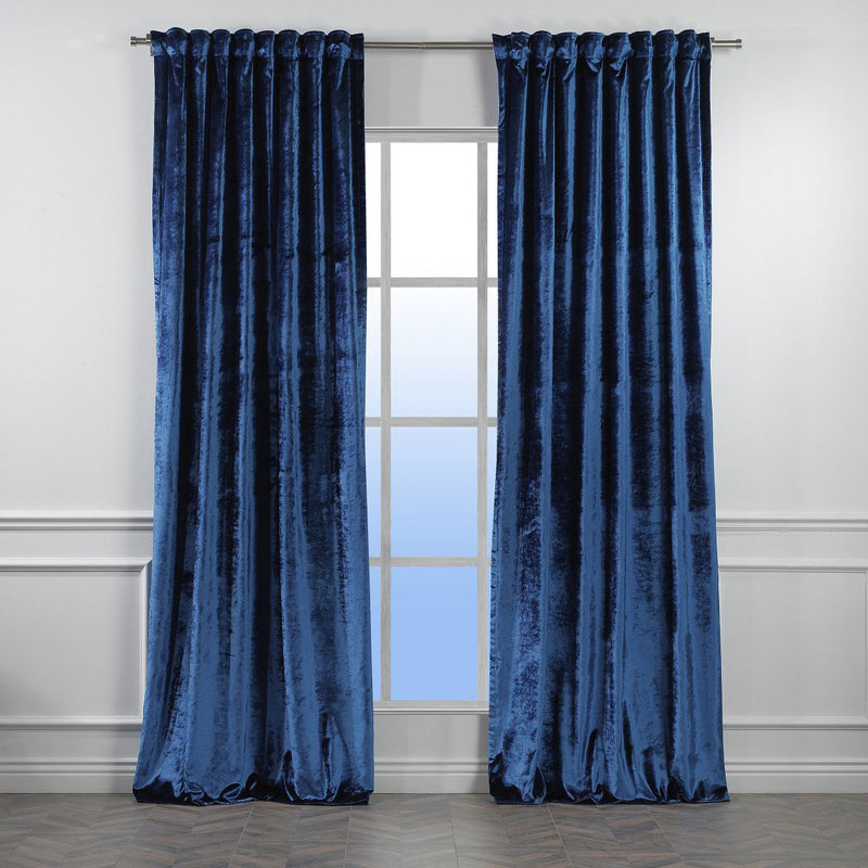 Panneau de rideau simple doublé occultant en velours brillant extra large et très long, L 52 po x L 264 po, 21 marine