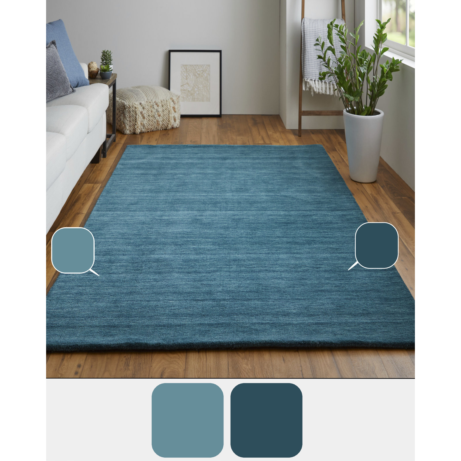 Kaden Hand-Woven Wool Shag Rug, Rectangle 5' x 8', Teal