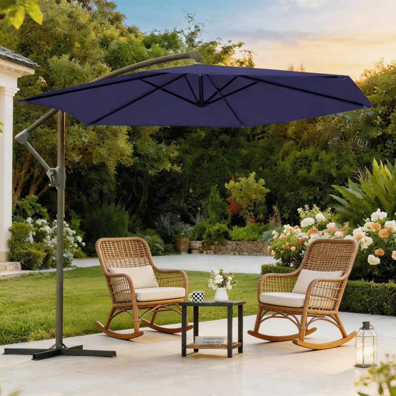 Parasol circulaire de 10 pi, protection UV UPF 50+, manivelle et inclinaison, imperméable pour la cour arrière / le jardin / la piscine