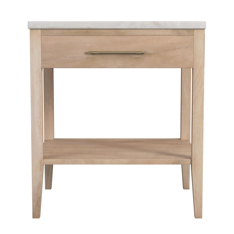 Mayfair 1 Drawer Wood and Marble Nightstand, Natural/Ivory