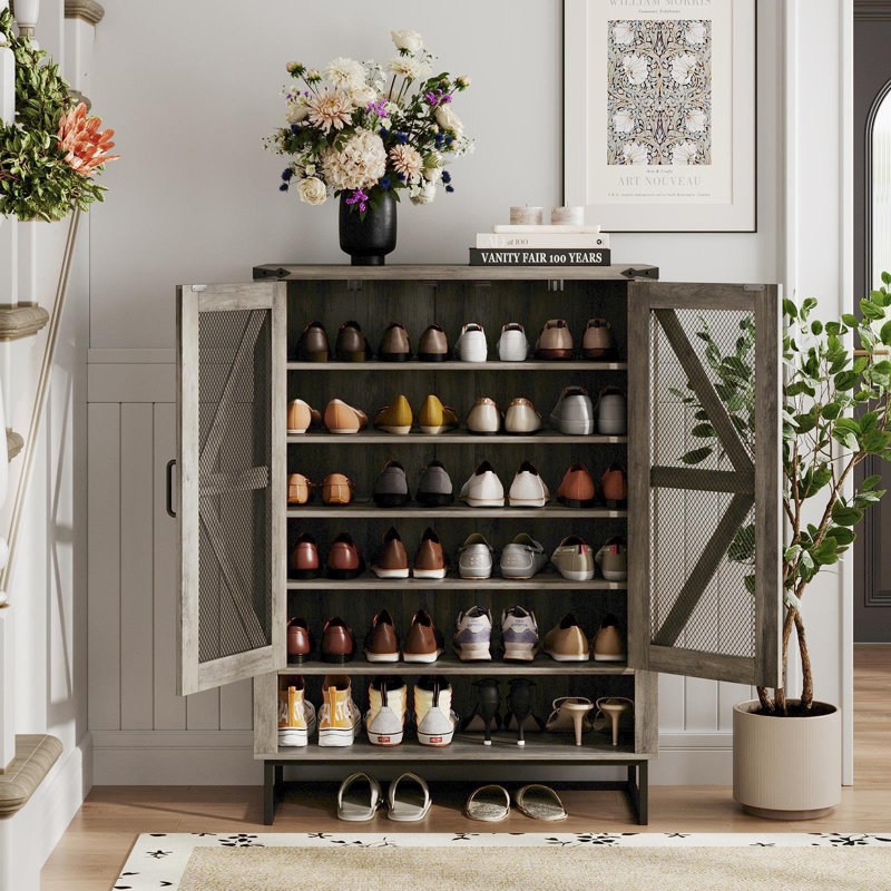 Range-chaussures à 6 niveaux avec tablettes réglables, Gris