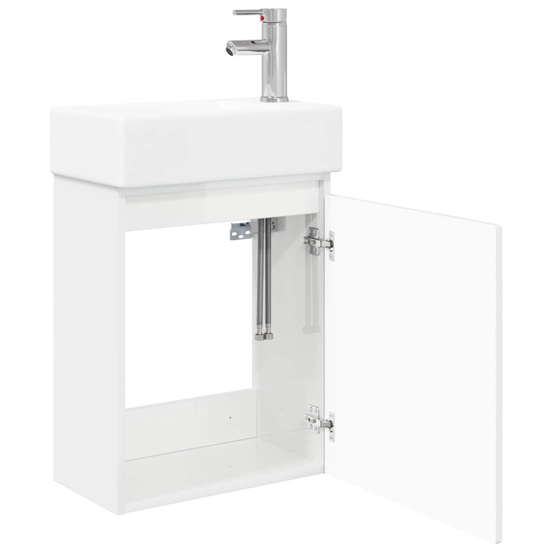 Single Bathroom Vanity with Ceramic Basin, High Gloss White