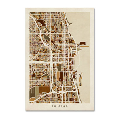 Wrapped Canvas Wall Art - Michael Tompsett 'Chicago City Street Map' Wall Art for Living Room, Bedroom, or Office Décor - 30x47