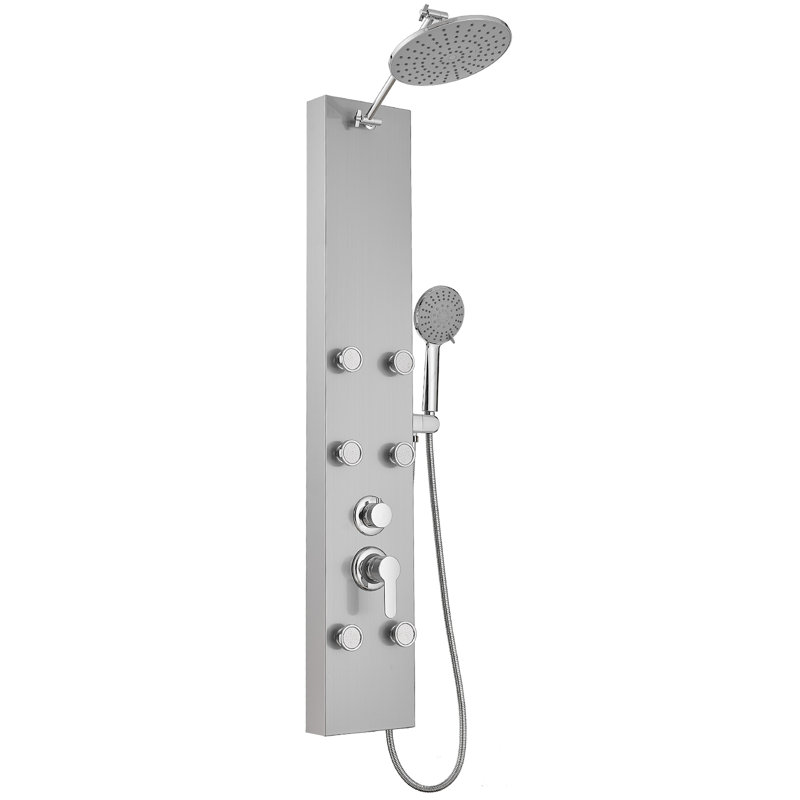 47.24 inch' 6-Jet Rainfall Shower Tower Shower Panel System with Rainfall Waterfall Shower Head and Shower Wand in Chrome Nickel