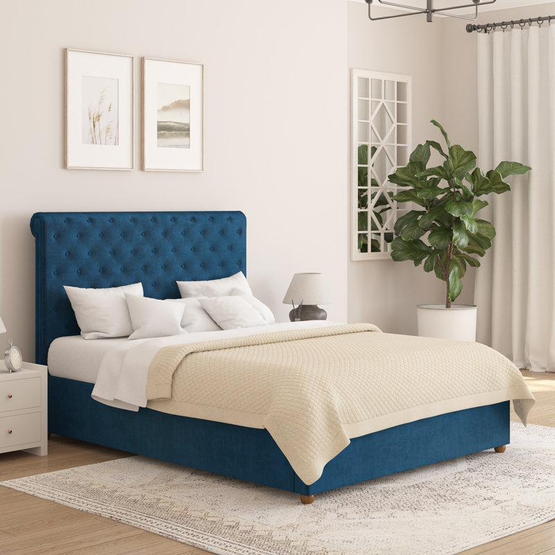 Upholstered Ottoman Storage Bed, Small Double (137 x 220 cm), Plush Velvet Navy