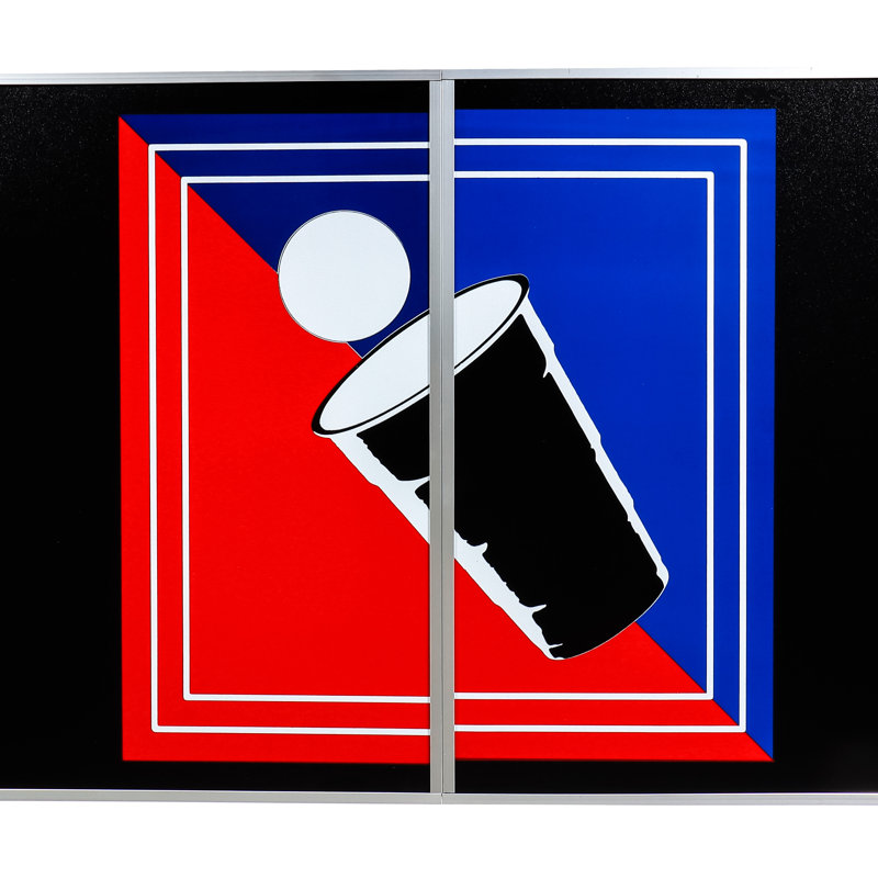 Black Stainless Steel Folding Beer Pong Table with Sports Logo