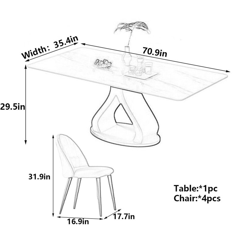 Modern Italian Dining Table, 29.5"H x 70.9"L x 35.4"W