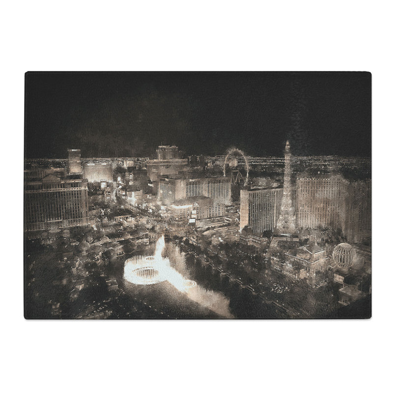 Tempered Glass Las Vegas Skyline at Night Chopping Board, 20 cm x 28.5 cm