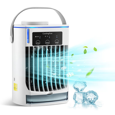 Portable Air Conditioner Fan, 3-speed Evaporative Cooler With 500ml Water Tank, Adjustable Mist & Night Light, Desk Table Fan For Home Office Bedroom