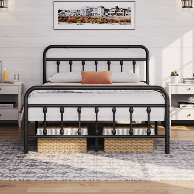 Classic Iron Platform Bed with High Headboard and Footboard