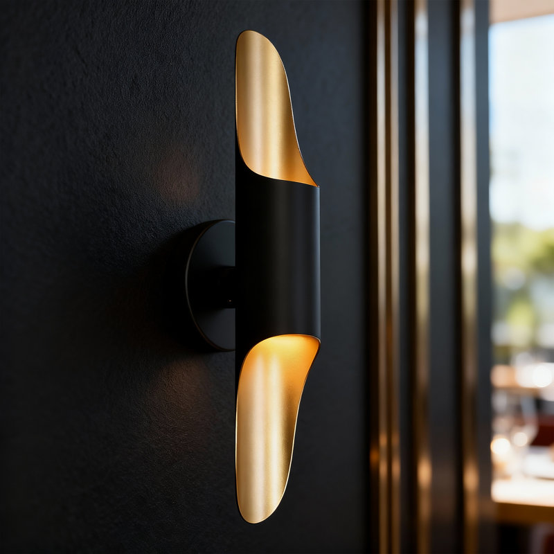 2-Light Black Wall Sconce Bath Vanity Light Cylinder Funnel Shade 22.4 in Height