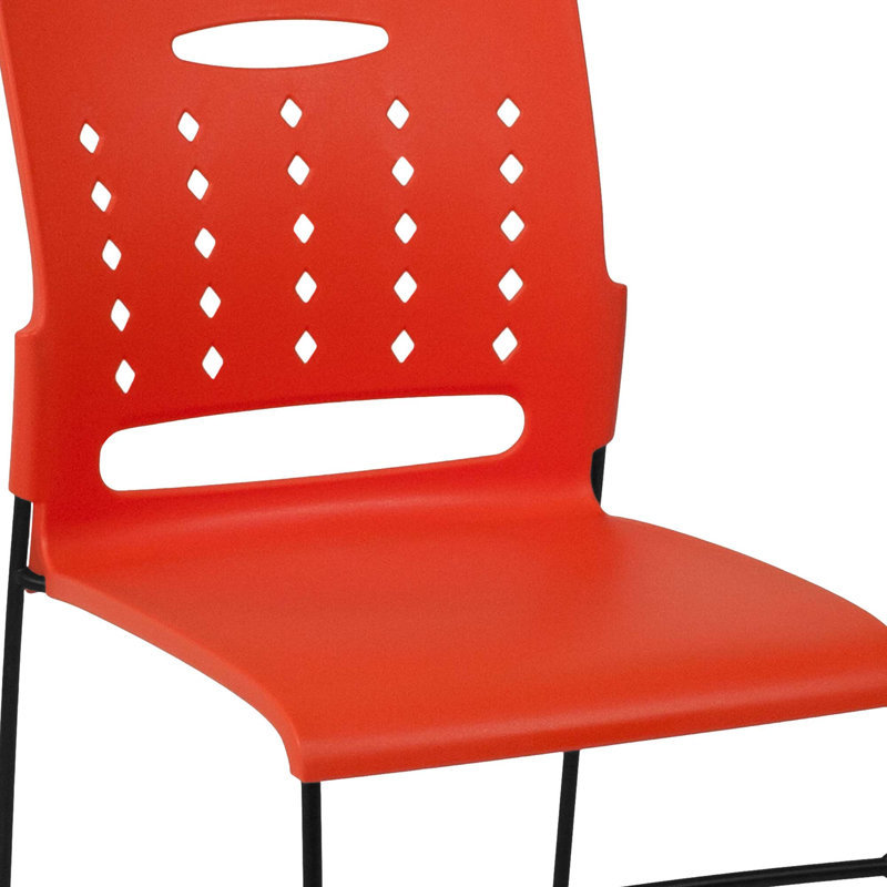 881 lb. Capacity Sled Base Stack Chair with Carry Handle and Air-Vent Back, Orange