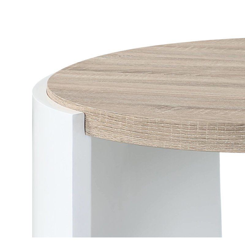 Table basse chêne et blanc avec bois composite, plateau de table de 45 mm d'épaisseur, placage contemporain, aspect
