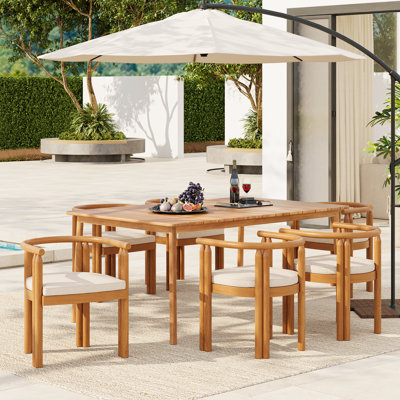 Hearthwood 7-Piece Modern Rustic Acacia Wood Patio Dining Set With Cushions