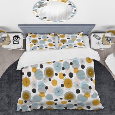 Motif de cercles bleus et bruns - ensemble de housse de couette abstrait - microfibre de polyester