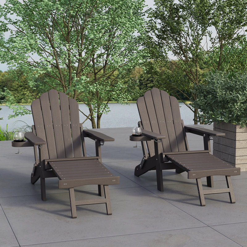 Ensemble de 2 chaises pliantes Adirondack HIPS avec porte-gobelet et repose-pieds rétractables, chaises de jardin tout temps avec foyer extérieur