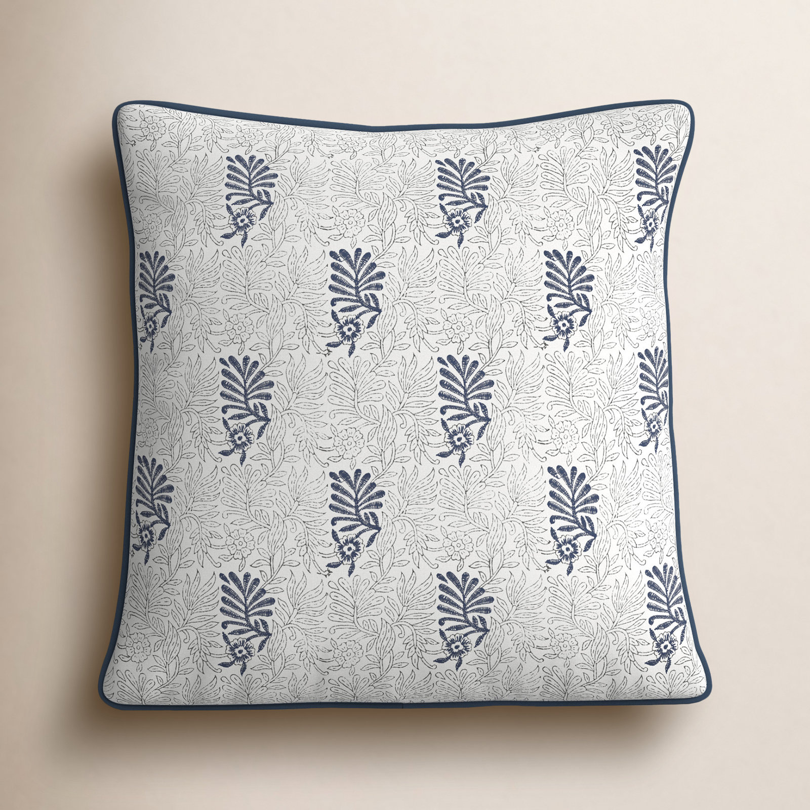 Betania Embroidered Cotton Throw Pillow, Bright Blue