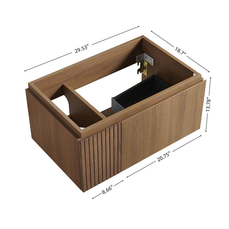 Armoire 30 po en contreplaqué de chêne brun à grain de bois Muri avec portes doubles et un tiroir, sans couvercle et sans couvercle