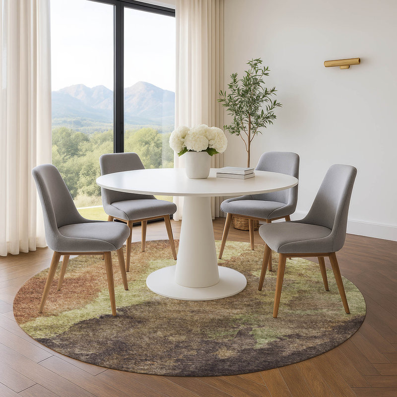 Premium Machine Washable Mundell Abstract Rug, Round 8'