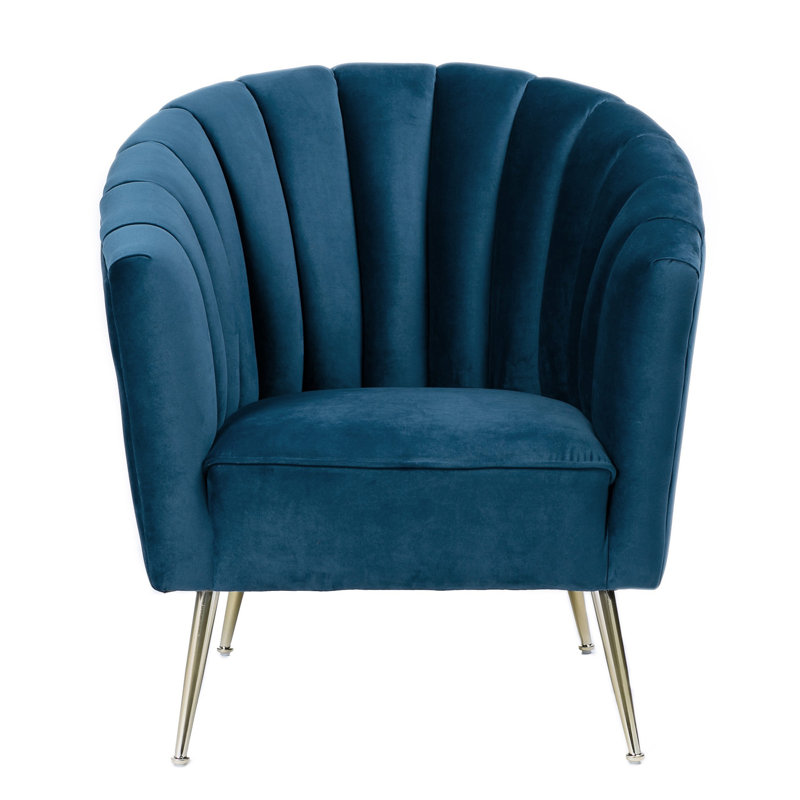Fauteuil demi-tonneau en cuir Rosemont, Sergé bleu
