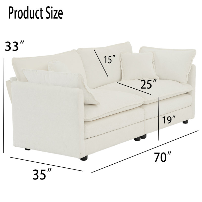 Upholstered 70 " Chenille Sofa, White Chenille