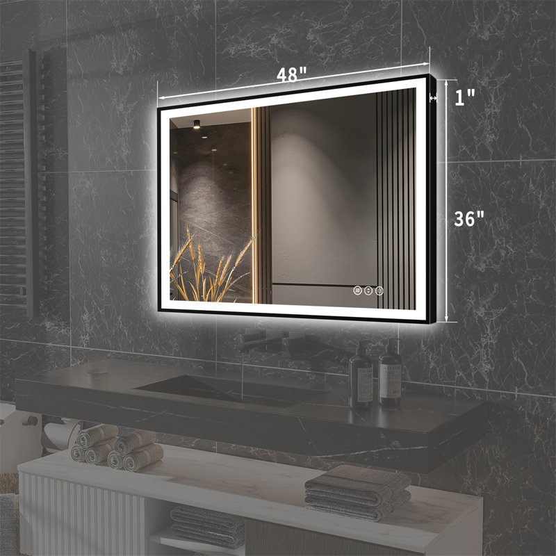Miroir de salle de bain intelligent à DEL avec température de couleur réglable, intensité variable, désembuage