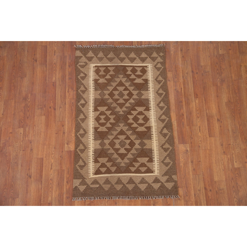 Brown Kilim Reversible Wool Rug 3x4