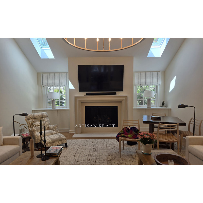 Foyer moderne en pierre de fonte avec foyer Bullnose, P 7,5 po x l 74 po x H 52 po, Beige