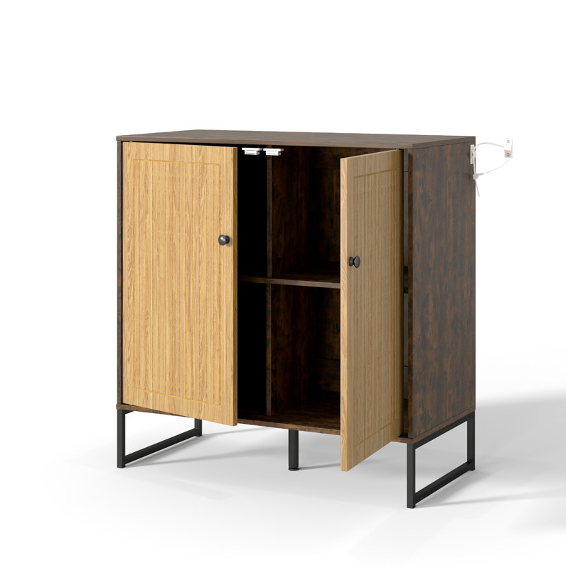 Buffet 30,94 "avec portes cannelées pour salon, salle à manger, cuisine et couloir Ingrid, Brun rustique / chêne