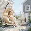 Fauteuil à œufs suspendu extra large avec base en U, chaise de patio avec coussin-67432471-67432465