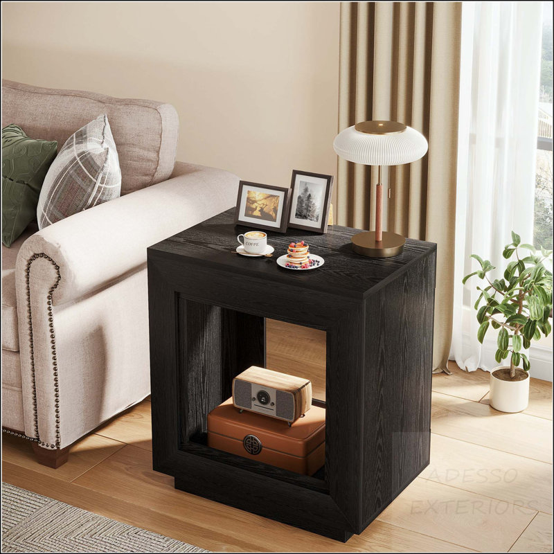 Table de bout carrée en bois avec table de chevet avec rangement