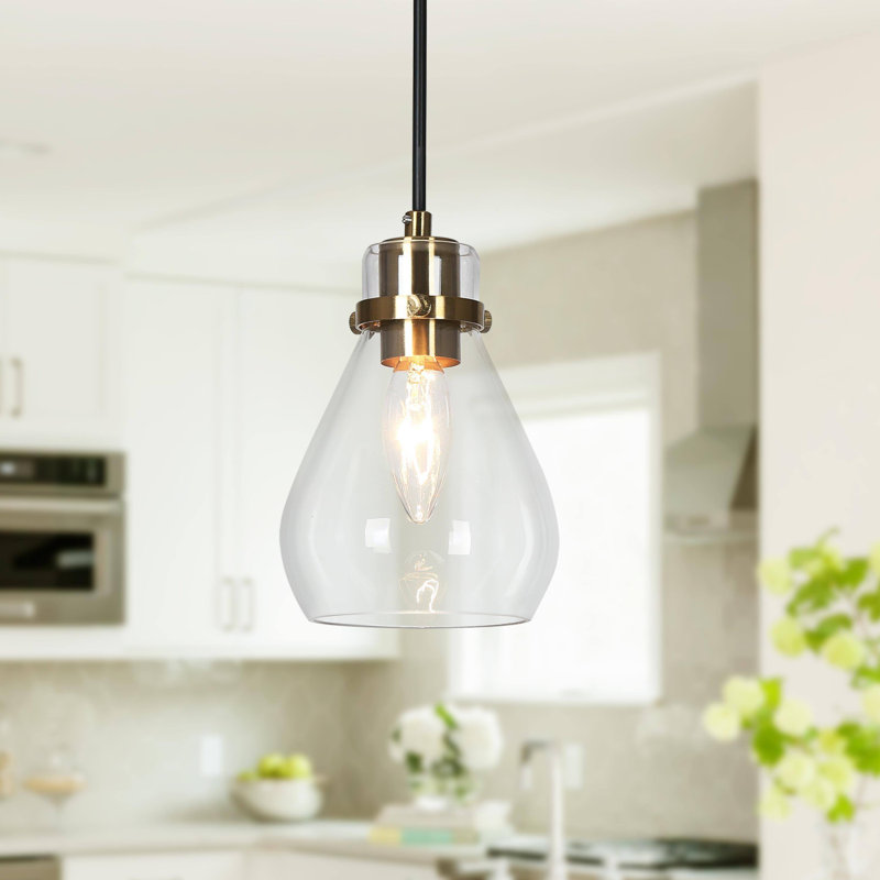 1-Light Pendant Light Bell Glass Shade