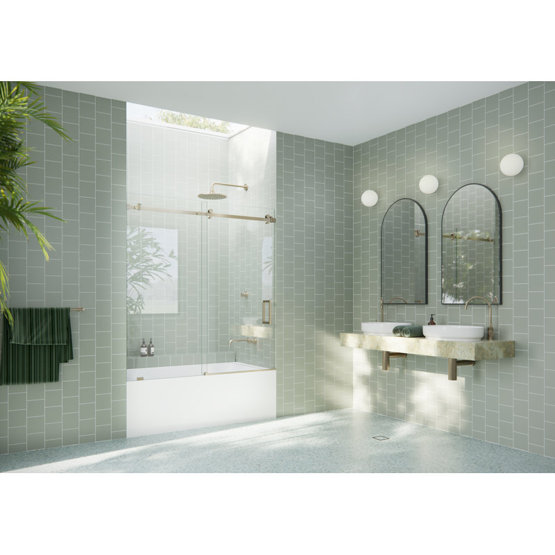 Astro 52 in. - 56 in. x 60 in. Frameless Sliding Bathtub Door, Brushed Bronze