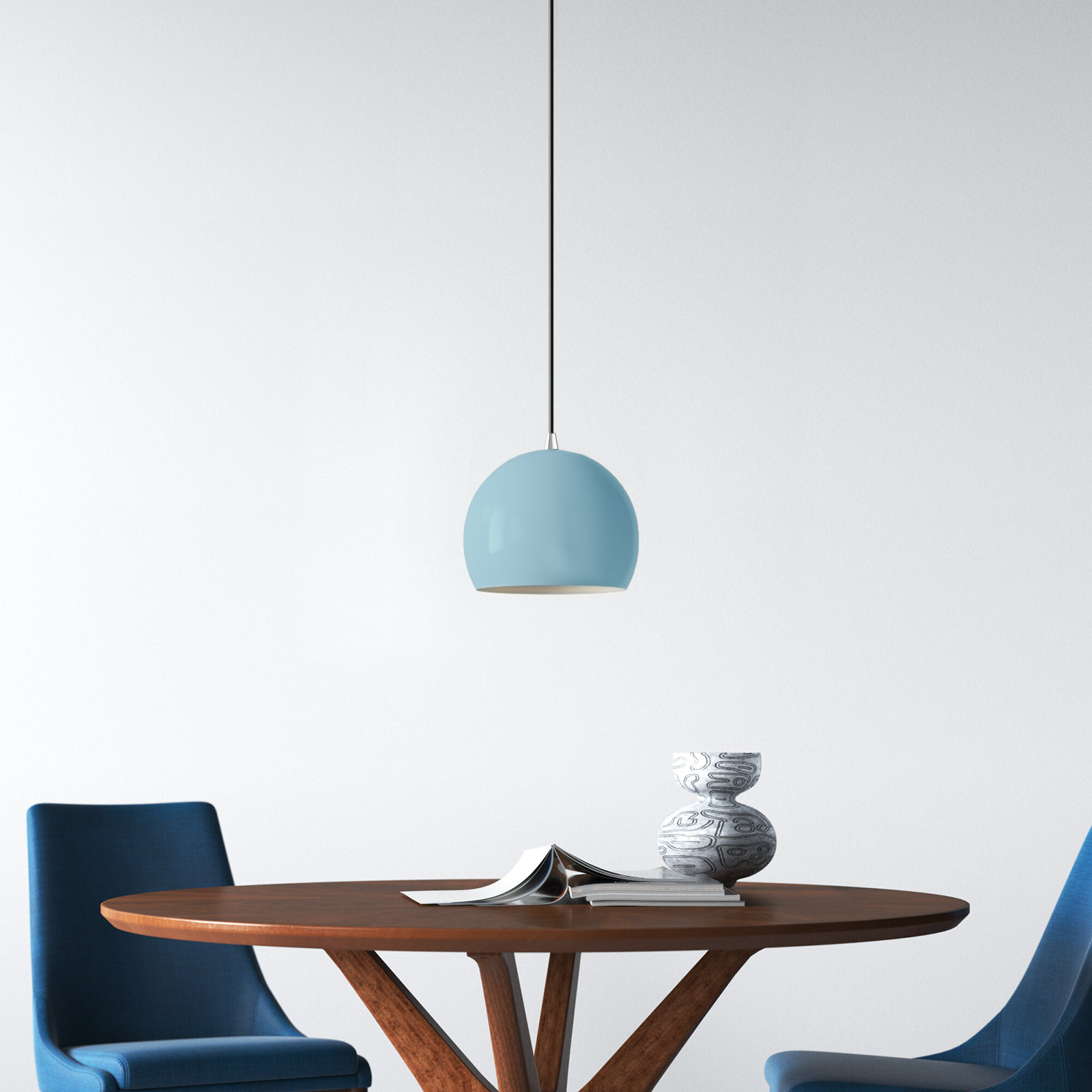 Schultz Dimmable Globe Single Light Pendant, Shiny Baby Blue