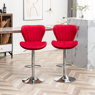 Revêtement rouge, de 2 - conception pivotante et réglable, revêtement en tissu doux, - base, pivot à 360 ° d'aspect tendance, rembourrage en mousse épaisse, revêtement moderne, avec repose-pieds