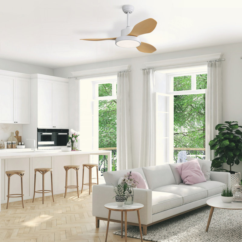 47 Inch Ceiling Fan With 22W LED Light And Remote Control 6 Speeds Reversible DC Motor White For Living Room