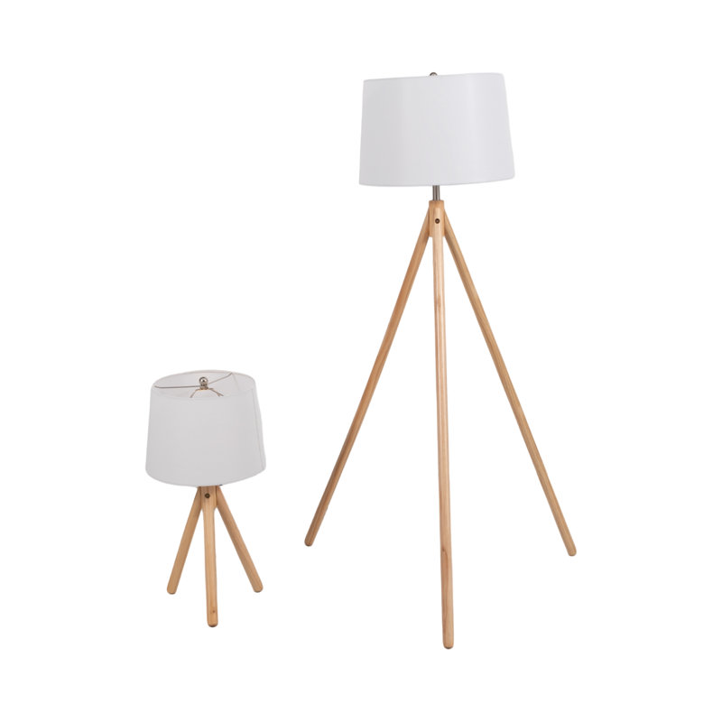 George Oliver Elegant Wood Tripod Floor & Table Lamps, Modern Design, Natural Finish,2 Pieces, Living Room Decor, Home Lighting
