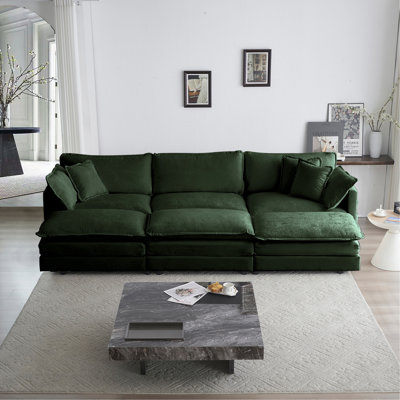 Comfortable Deep Seat Reversible Modular 3 Seater Sectional Super Soft Sofa U Shaped Sectional Couch With 3 Ottomans, 3 Toss Pillows And 2 Arm Pillows