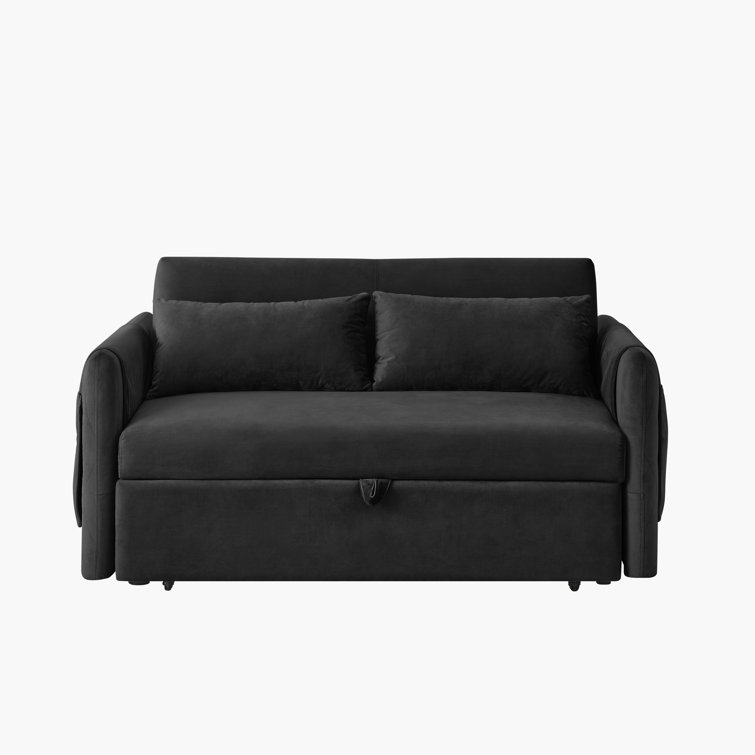 Labrina 55 Velvet Square Arm Sofa Bed Mercer41 Fabric: Black Velvet