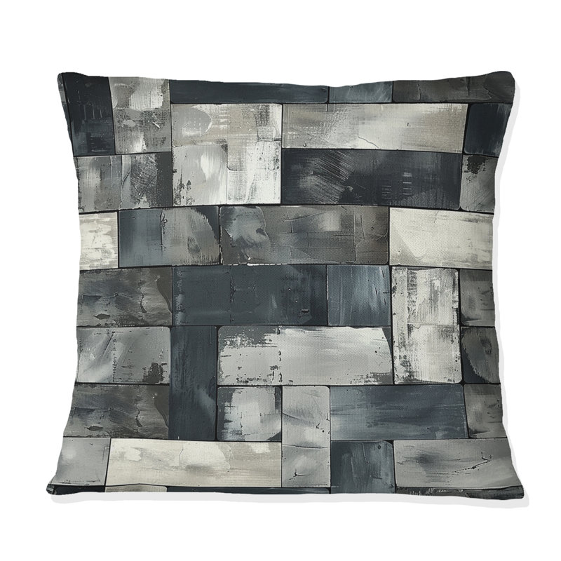 Coussin décoratif gris à motif géométrique Midcentury II, H 18 po x l 18 po