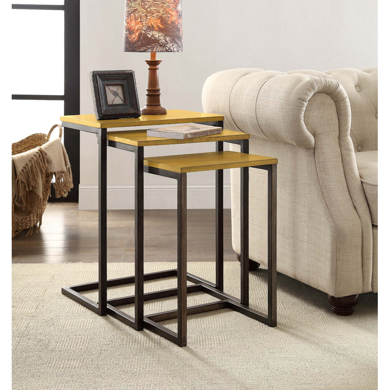 Kendrik 23.5" H x 18" W Solid Wood C-Table Nesting Tables, Iron, Dark Brown