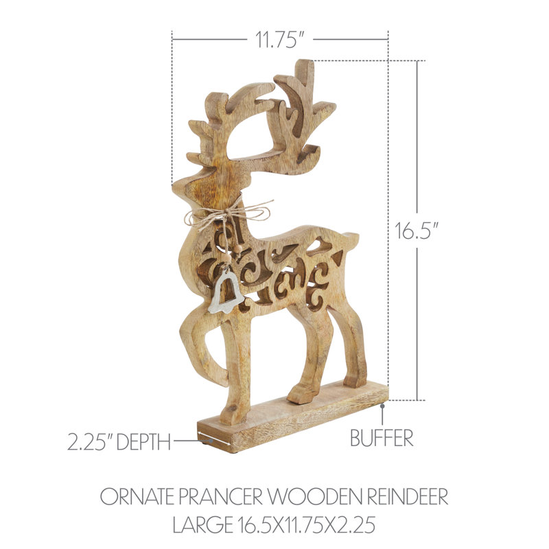 Grand renne en bois orné, H 16,5 po x l 11,75 po x P 2,25 po