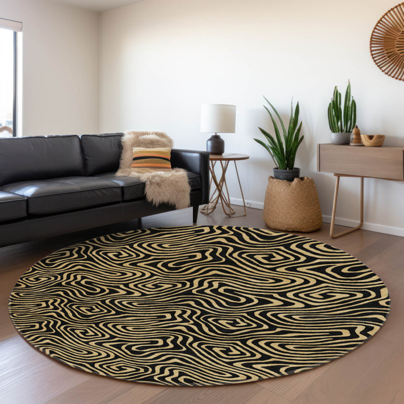 Premium Machine Washable Birchview AMF1031 Swirls Rug, Round 8'