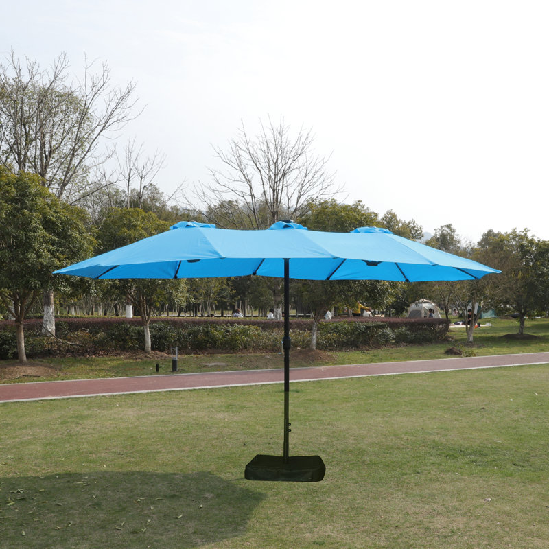 Parasol de patio double 15 po x 9 pi avec évent et base - matériau extérieur bleu