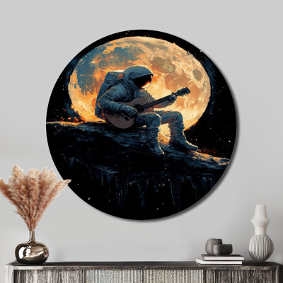 Appolo Astronault Playing Guitar On The Moon - Space Orange Metal Wall Decor