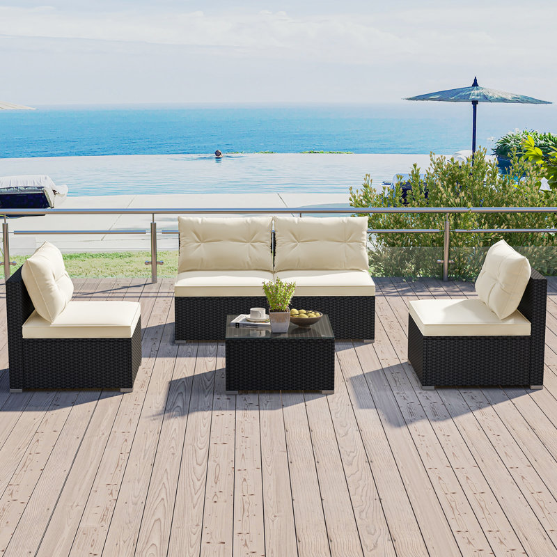 Bergetta 4 - Person Patio Conversation Set with Cushions, Black