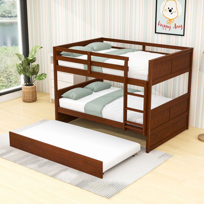 Lit superposé double en bois polyvalent avec lit gigogne simple et garde-corps de sécurité